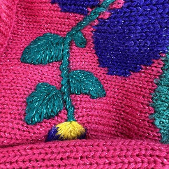 Vintage 80s Jaclyn Smith Hot Pink Floral Statement Cardigan Sweater Knit Small - Picture 10 of 12